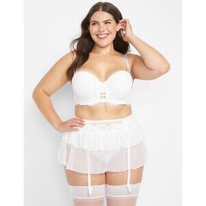 Cacique Lingerie Plus Size 26/28 Garter Belt Hip Slip Skirted White Sheer Lace